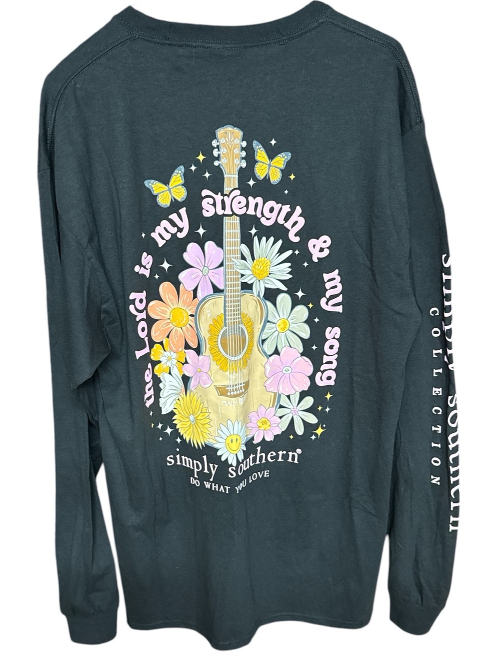 Simply Southern black long sleeve shirt with guitar and flower design. Size L